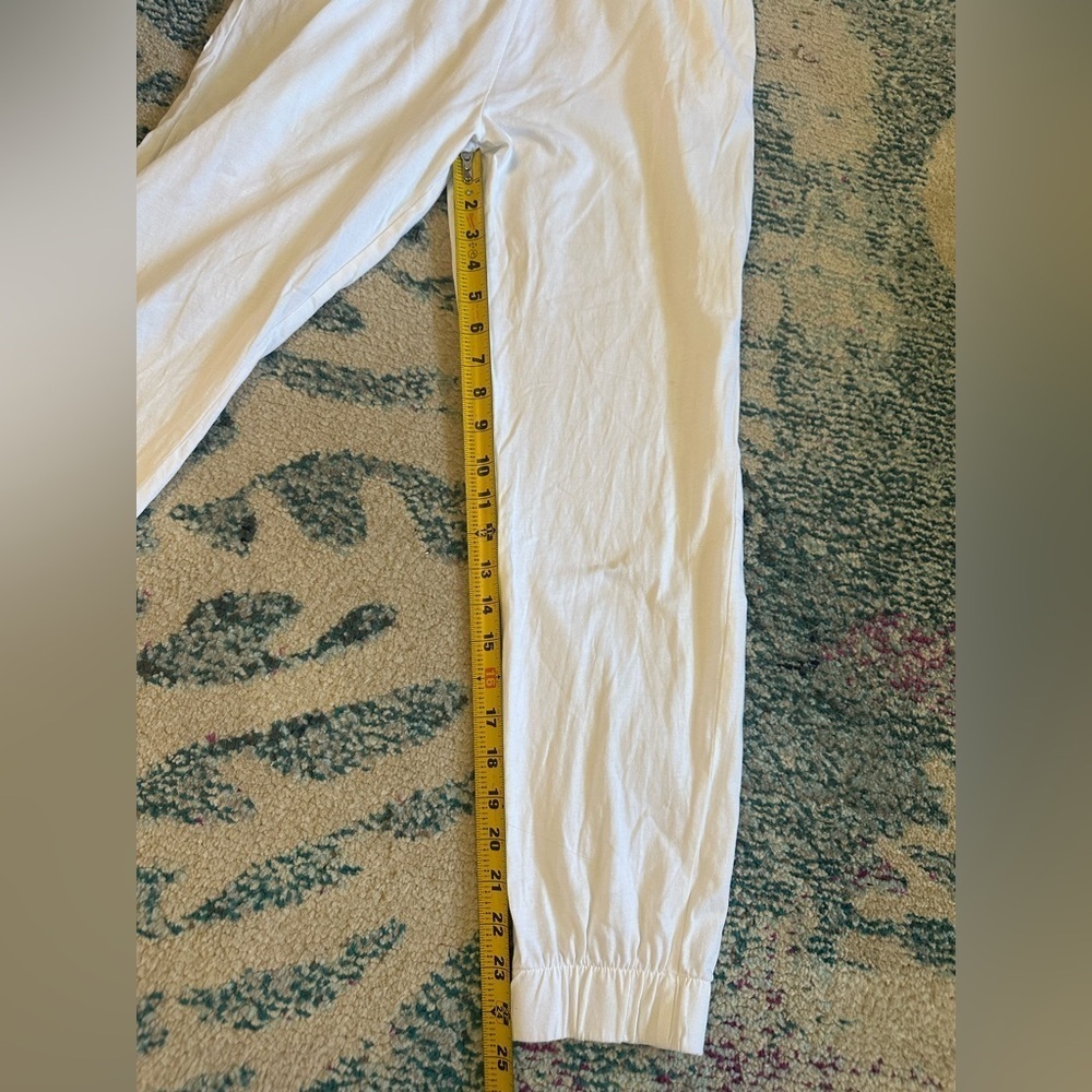 Zara High Waisted White Cotton Cropped Tie Top Joggers - Picture 5 of 6